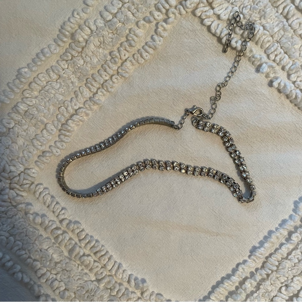 Dual row rhinestone choker
